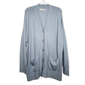 LOFT Oversized Cardigan Sweater Button Front Ribbed-Knit Light Blue Size Large